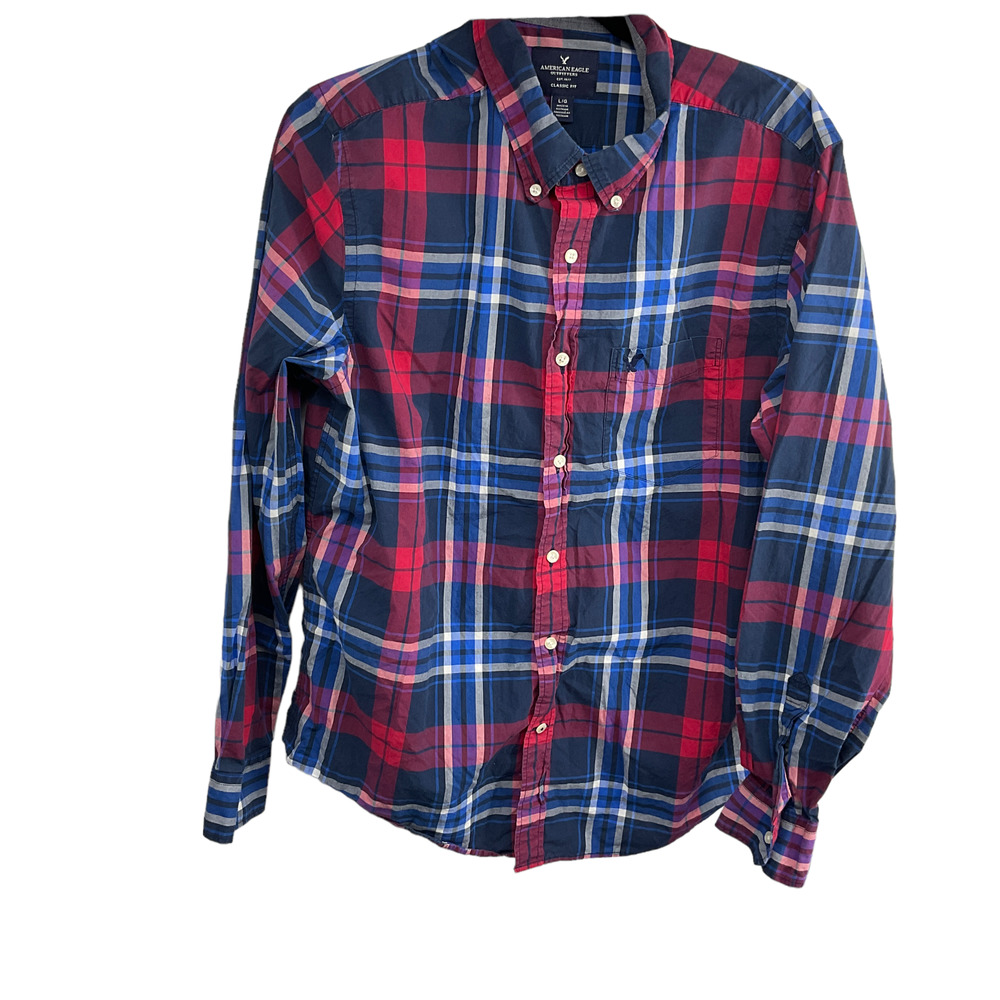 American Eagle Classic Fit Mens Lg Multi Color Plaid Shirt Long/S  Button Up